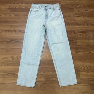 American Eagle Highest Rise Baggy Straight Light Wash Jeans Womens 10 Blue Boho